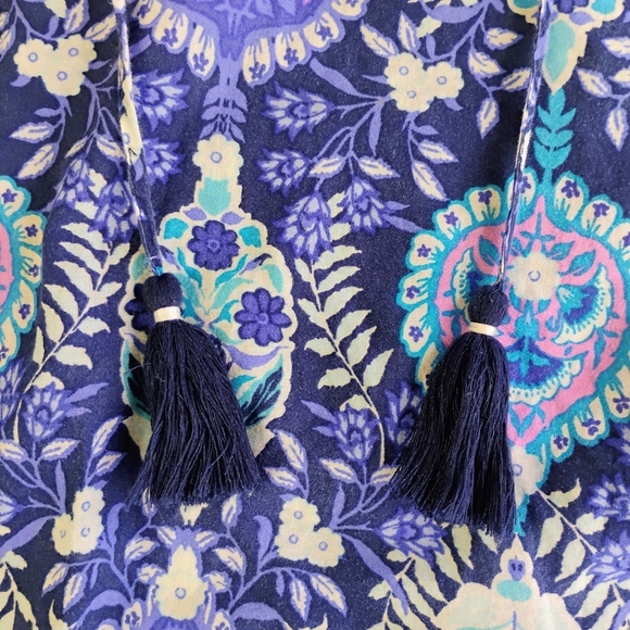 Talbots Pleated Sleeve Top Womens XL Floret Medallion Tassels‎ Paisley Bohemian - Picture 7 of 11